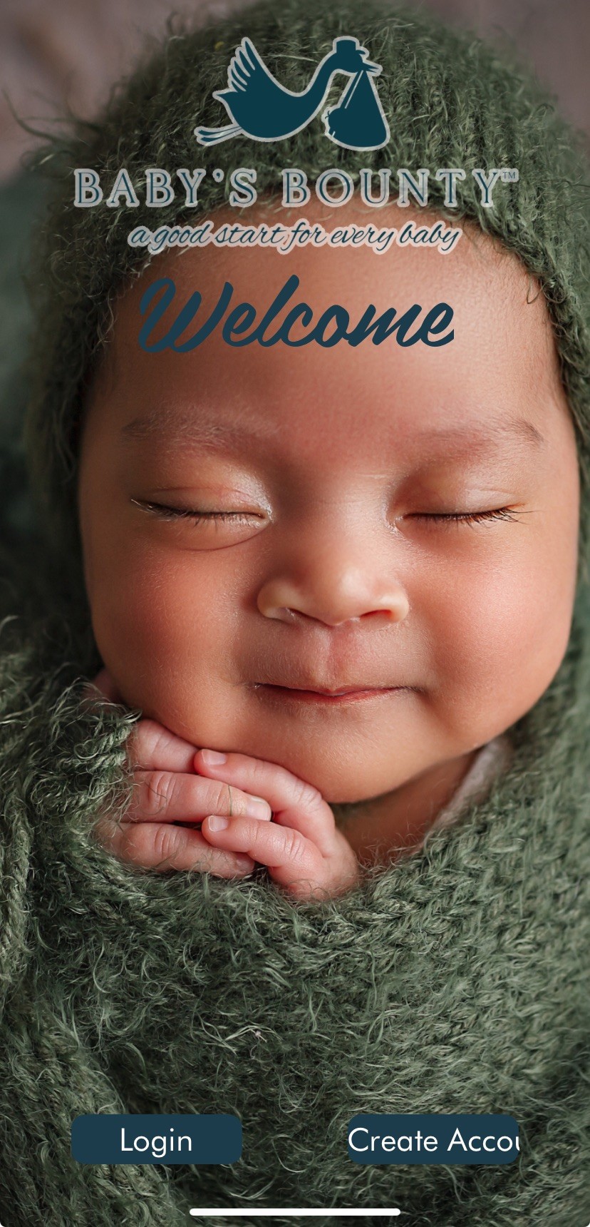 Imagen de la aplicación Babys Bounty: foto muy de cerca de la cara de un bebé mientras duerme.