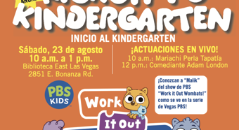 Folleto de inicio del jardín de infantes. Texto naranja y blanco que explica el evento.