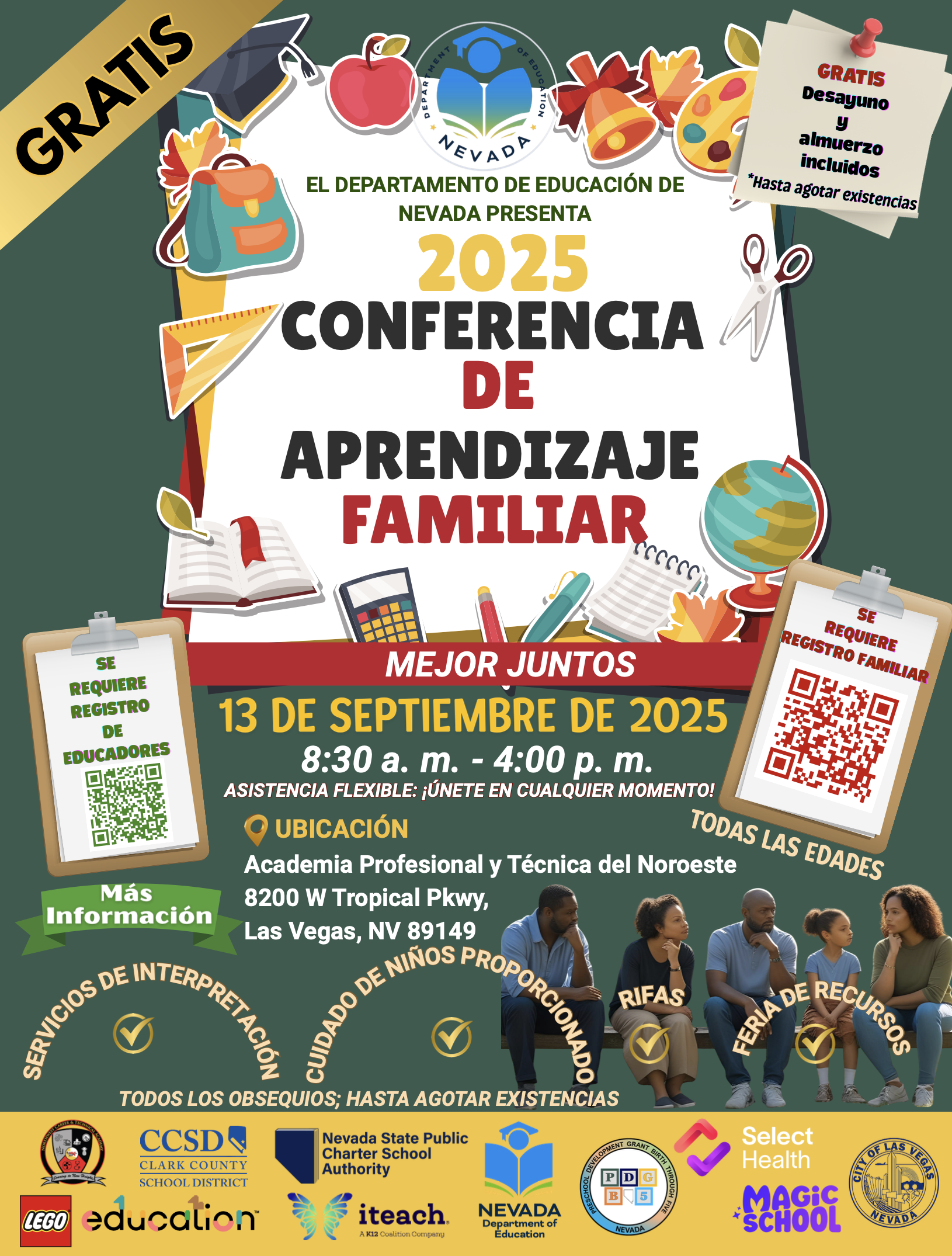 Folleto de la Cumbre de Participación Familiar 2025: 13 de septiembre de 2025. El evento es gratuito.